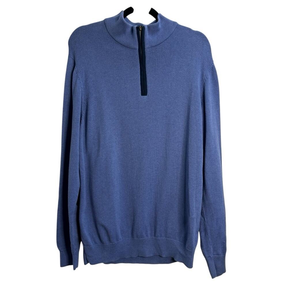 Vineyard Vines Blue Quarter Zip Pima Cotton Baby Alpaca Pullover Sweater